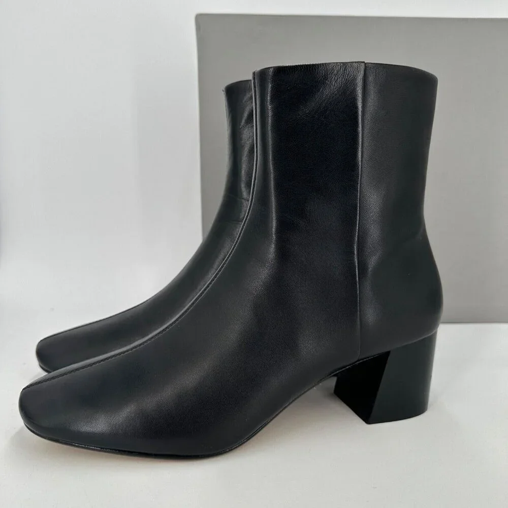 Everlane The Day Boot in Black Leather size 11 Side Zip Ankle Bootie Square Toe